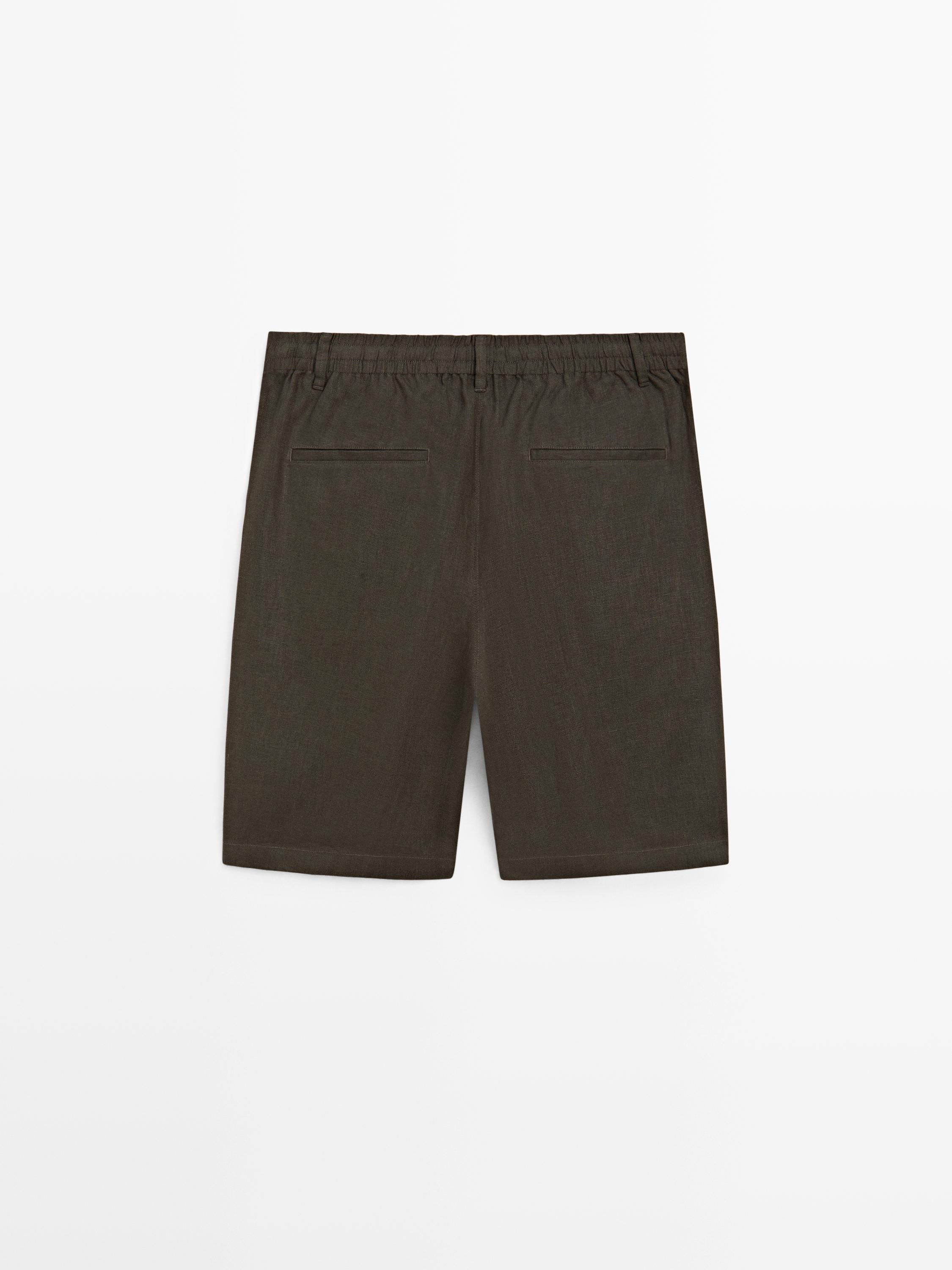 Total look linen Bermuda shorts with elasticated detail